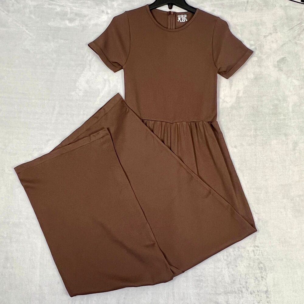 OQQ Women’s Short Sleeve Wide Leg Ribbed Jumpsuit Brown Dress Look Size Large